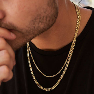 5MM Miami Cuban Chain + 2mm Rope Chain Bundle in Yellow Gold