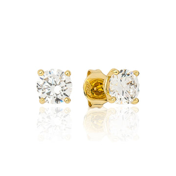 Women's Moissanite Round Cut Diamond Stud Earring in Yellow Gold Vermeil - 5mm