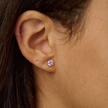 Pink Round Cut Stud Earring in White Gold - 5mm