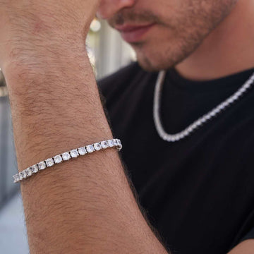 Cadena y pulsera de tenis de diamantes en oro blanco - 5 mm