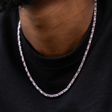 Pink Diamond Baguette Tennis Chain