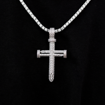 Round Nail Cross Pendant in White Gold