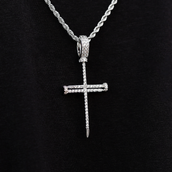 Iced Nail Cross Pendant in White Gold