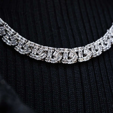 Baguette Chain Link Necklace in White Gold