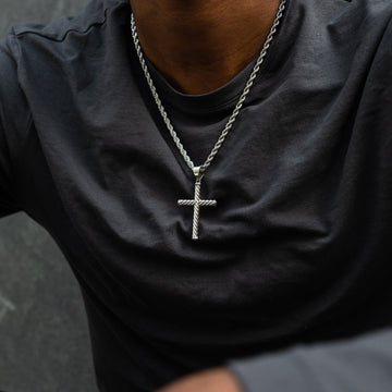 Twisted Rope Cross Pendant in White Gold