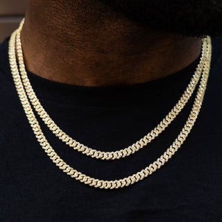 Micro Diamond Prong Cuban Necklace in Yellow Gold - 6mm