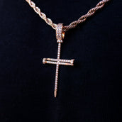Iced Nail Cross Pendant in Rose Gold