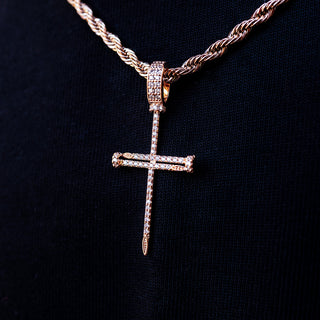 Iced Nail Cross Pendant in Rose Gold