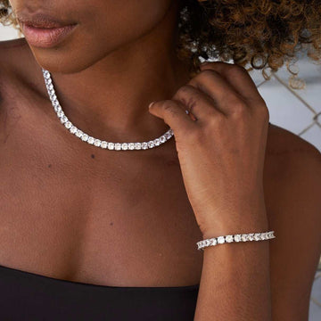 Diamond Tennis Necklace + Bracelet Bundle in White Gold- 5mm