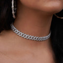 Cadena de eslabones de puntas de diamante en oro blanco - 12 mm