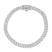 Women's 6MM Micro Diamond Prong Moissanite Cuban Bracelet in White Gold Vermeil