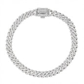Micro Diamond Prong Moissanite Cuban Bracelet in Sterling Silver - 6MM