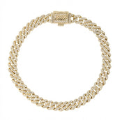 Women's 6MM Micro Diamond Prong Moissanite Cuban Bracelet in Yellow Gold Vermeil