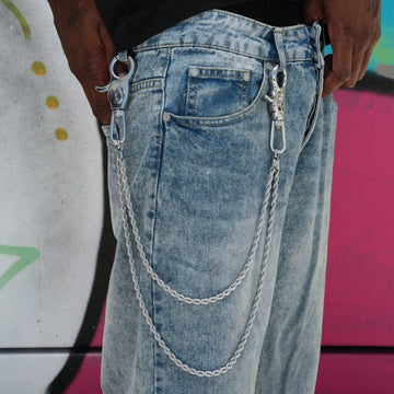 6MM Double Rope Chain w/ 65MM Carabiner Pant Chain in White Gold