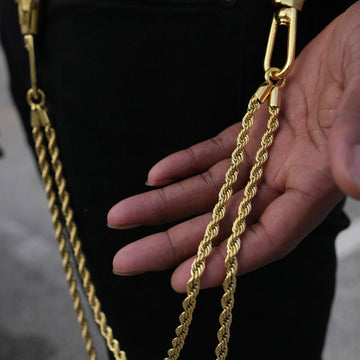 6MM Double Rope Chain w/ 65MM Carabiner Pant Chain in Yellow Gold