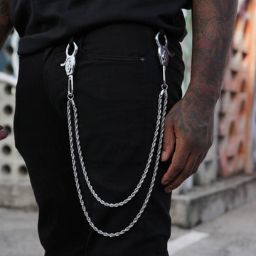 6MM Double Rope Chain w/ 65MM Carabiner Pant Chain in White Gold