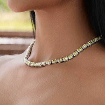 Iced Canary Cushion Cut Tennis Chain in White Gold - 7MM