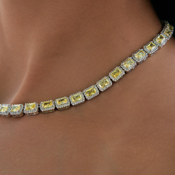 Iced Canary Cushion Cut Tennis Chain in White Gold - 7MM