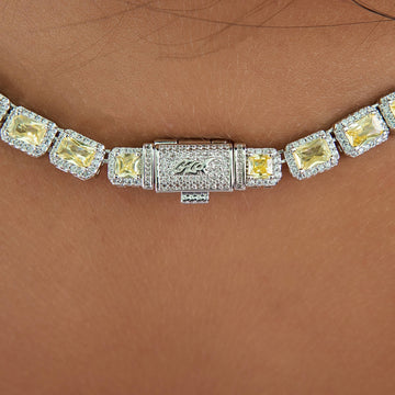 Iced Canary Cushion Cut Tennis Chain in White Gold - 7MM