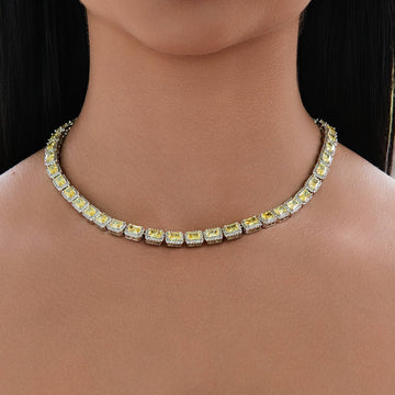 Iced Canary Cushion Cut Tennis Chain in White Gold - 7MM