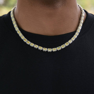 Cadena de tenis con corte de cojín Iced Canary en oro blanco - 7MM
