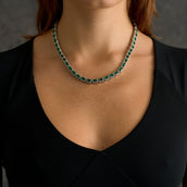 Emerald Cushion Cut Tennis Chain Necklace in White Gold - 7mm