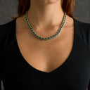 Emerald Cushion Cut Tennis Chain Necklace in White Gold - 7mm