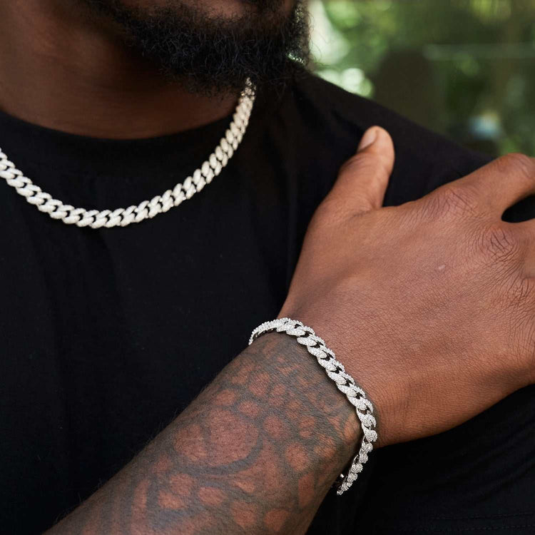 Diamond Cuban Chain Bracelet Bundle in White Gold – The