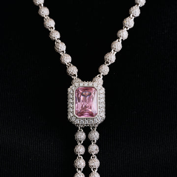 Cadena de eslabones ajustables Pink Iced Rock en oro blanco