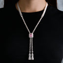 Cadena de eslabones ajustables Pink Iced Rock en oro blanco