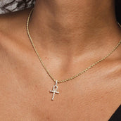 Solid Gold Micro Ankh Cross Pendant-VS Diamonds