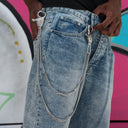 8MM Double Miami Cuban w/ 65MM Carabiner Pant Chain in White Gold