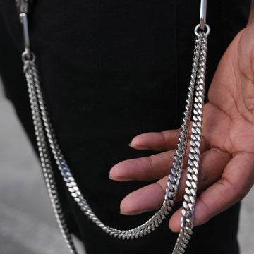 8MM Double Miami Cuban w/ 65MM Carabiner Pant Chain in White Gold