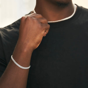 Micro Diamond Prong Cuban Chain in White Gold - 6mm