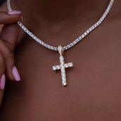 Solid Gold Diamond Cross Pendant-VS Diamonds