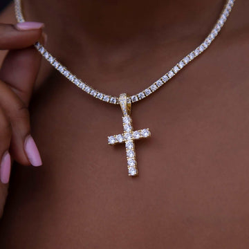 Solid Gold Diamond Cross Pendant-VS Diamonds