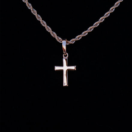 Micro Simple Cross Pendant in Rose Gold