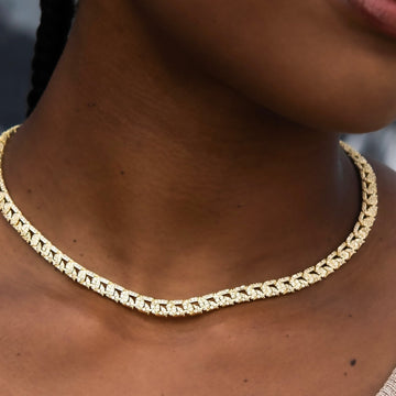 Micro Iced G-Link Necklace in Yellow Gold