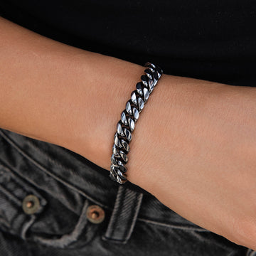 Pulsera de cadena cubana Miami en rodio negro - 8mm