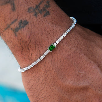 2MM Emerald Iced Rock Diamond Tennis Bracelet in White Gold