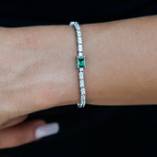 2MM Emerald Iced Rock Diamond Tennis Bracelet in White Gold