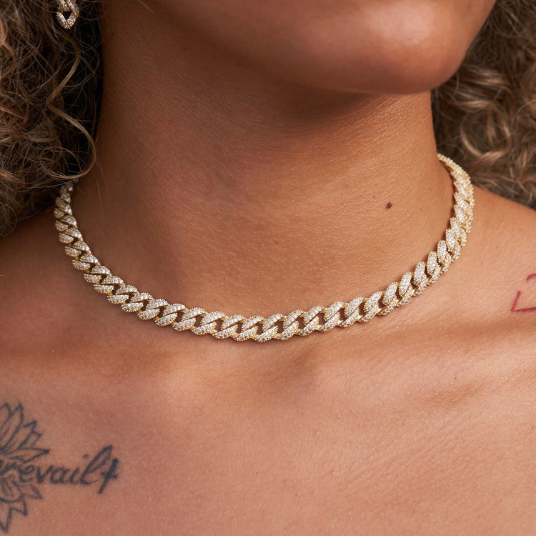 Diamond Tennis and Diamond Cuban Necklaces + Diamond Cross Bundle in Yellow Gold