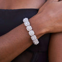 Pulsera de tenis con racimo de oro blanco - 12 mm