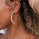 Iced Bamboo Hoop Earrings in Yellow Gold - 2.5MM