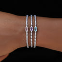 Juego de tres pulseras de tenis con piedras de hielo de colores en oro blanco - 2 mm