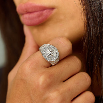 Compass Ring in White Gold Vermeil
