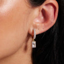 Iced Baguette Drop Hoop Huggie Earring - Yellow Gold