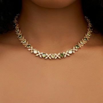 Diamond Multi Color Round Stone Chain in Rose Gold - 8MM