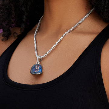 Boston Red Sox Official MLB Baseball Cap Pendant in White Gold