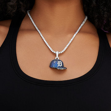 Detroit Tigers Official MLB Baseball Cap Pendant in White Gold